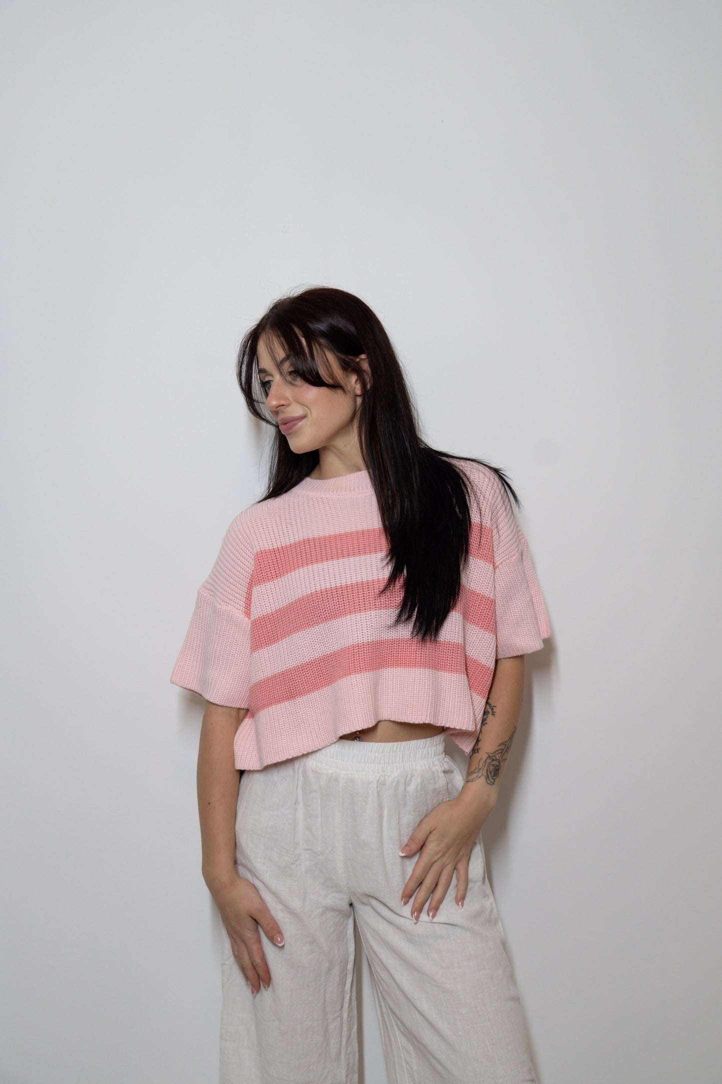 Anna Striped Knit Cropped (Pinks)