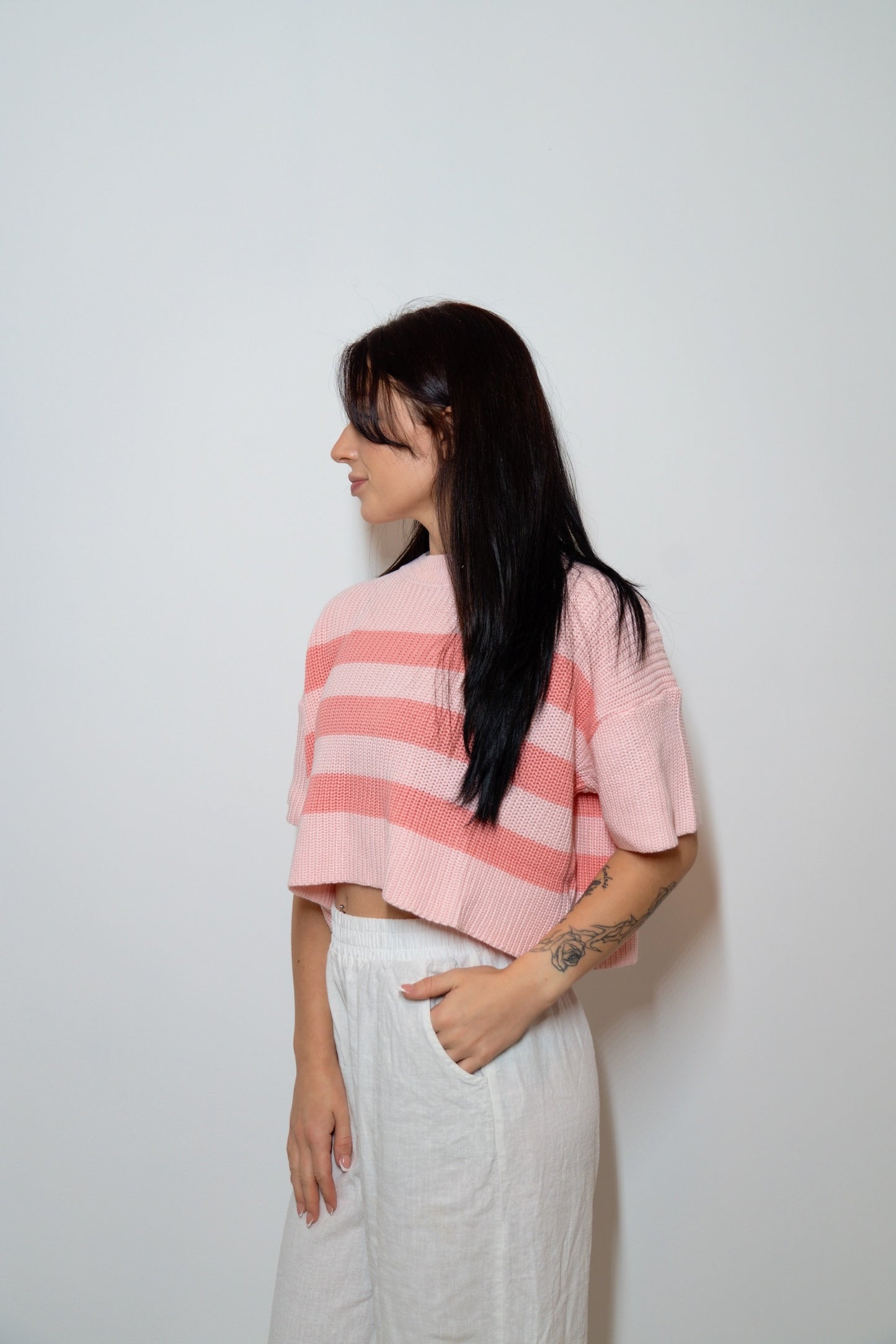 Anna Striped Knit Cropped (Pinks)