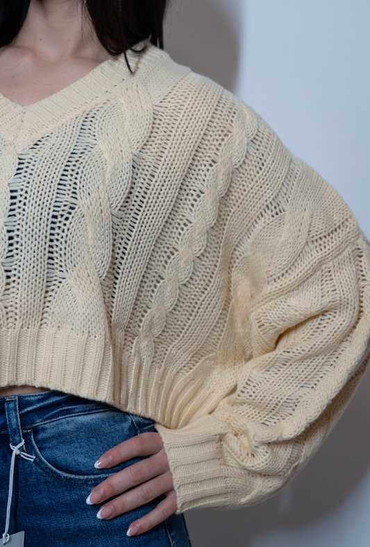 Ariel Cable Knit Sweater Cropped (Cream)